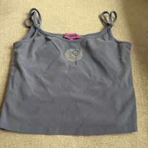 Edikted Gray Rhinestone Heart Cami with Tie Straps